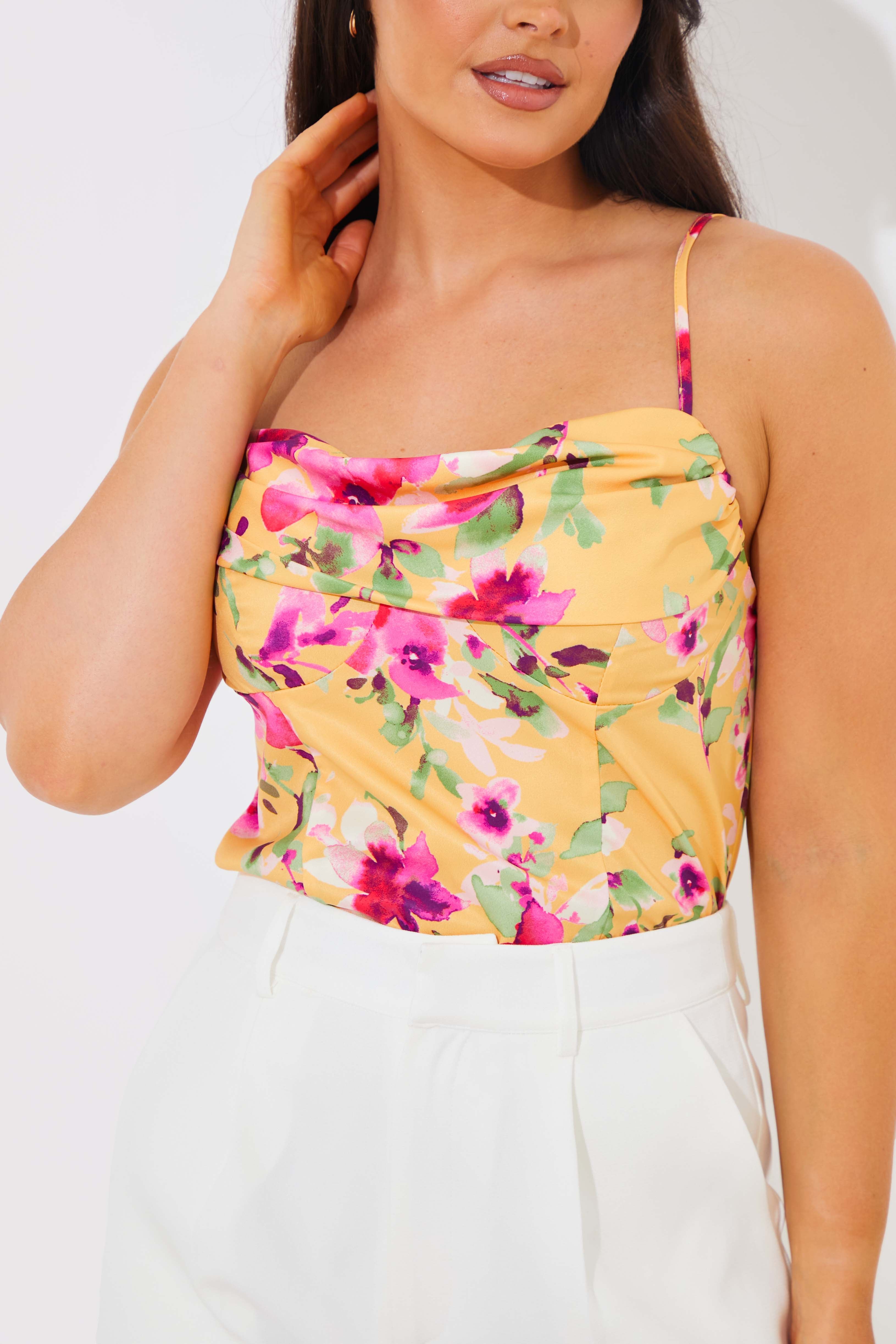 Floral Print Drape Bodysuit