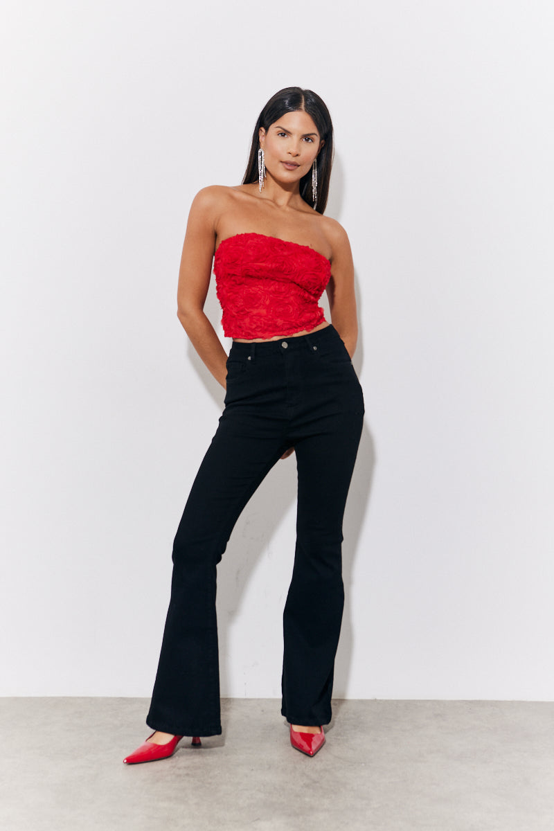 Red 3D Floral Bandeau Top