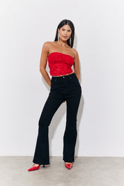 Red 3D Floral Bandeau Top