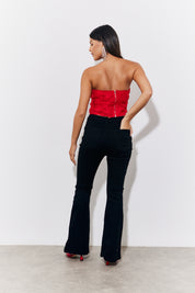 Red 3D Floral Bandeau Top