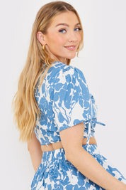 Floral Print Puff Sleeve Crop Top