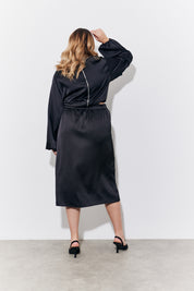 Black Curved Hem Satin Top