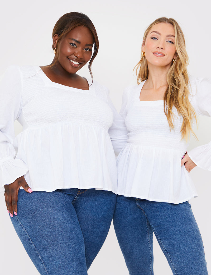 Shirred Square Neck Blouse