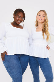 Shirred Square Neck Blouse