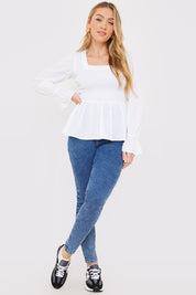 Shirred Square Neck Blouse