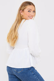 Shirred Square Neck Blouse