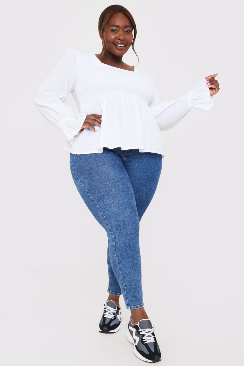 Shirred Square Neck Blouse