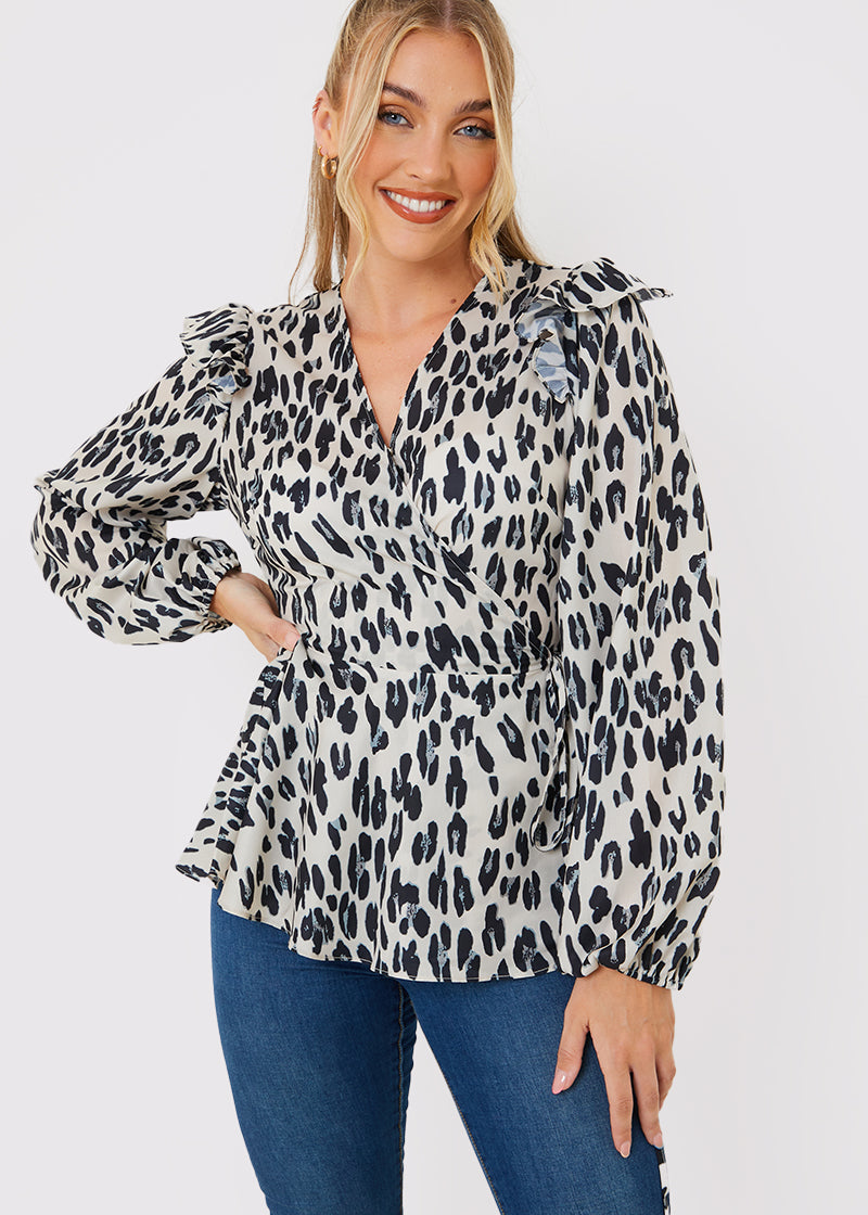 Leopard Print Wrap Blouse