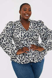 Leopard Print Wrap Blouse