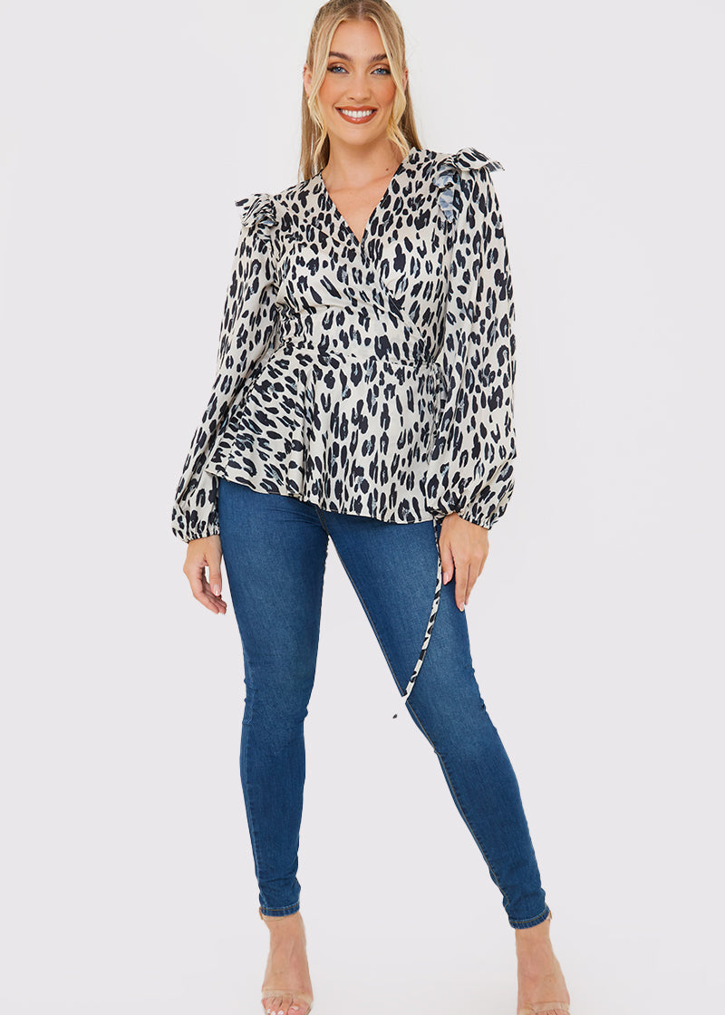 Leopard Print Wrap Blouse