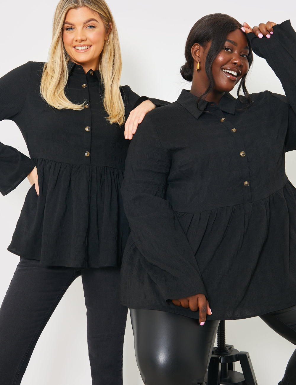 Blouson Sleeve Button Front Blouse 