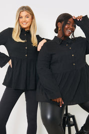 Blouson Sleeve Button Front Blouse 