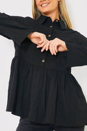 Blouson Sleeve Button Front Blouse 