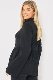 Blouson Sleeve Button Front Blouse 
