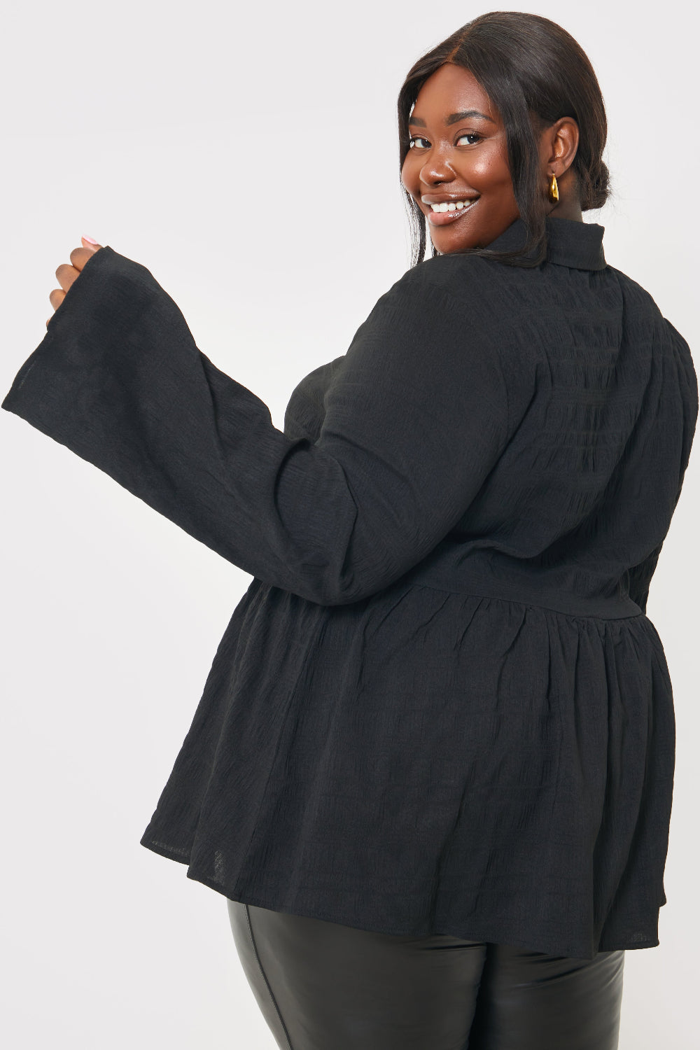 Blouson Sleeve Button Front Blouse 