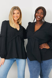 V Neck Frill Detail Blouse 