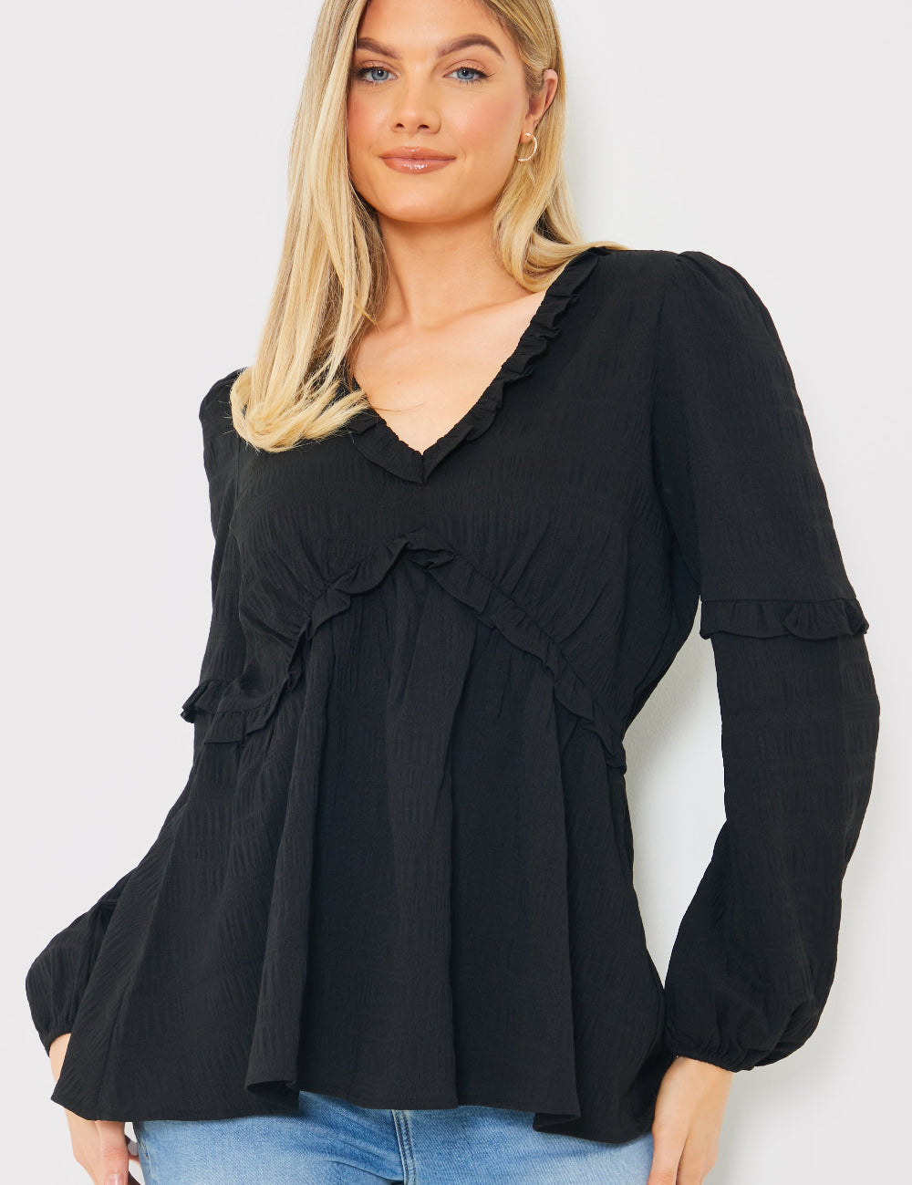 V Neck Frill Detail Blouse 