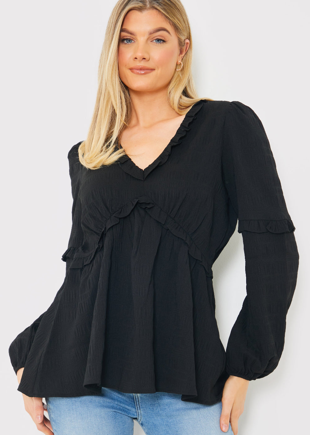 V Neck Frill Detail Blouse 