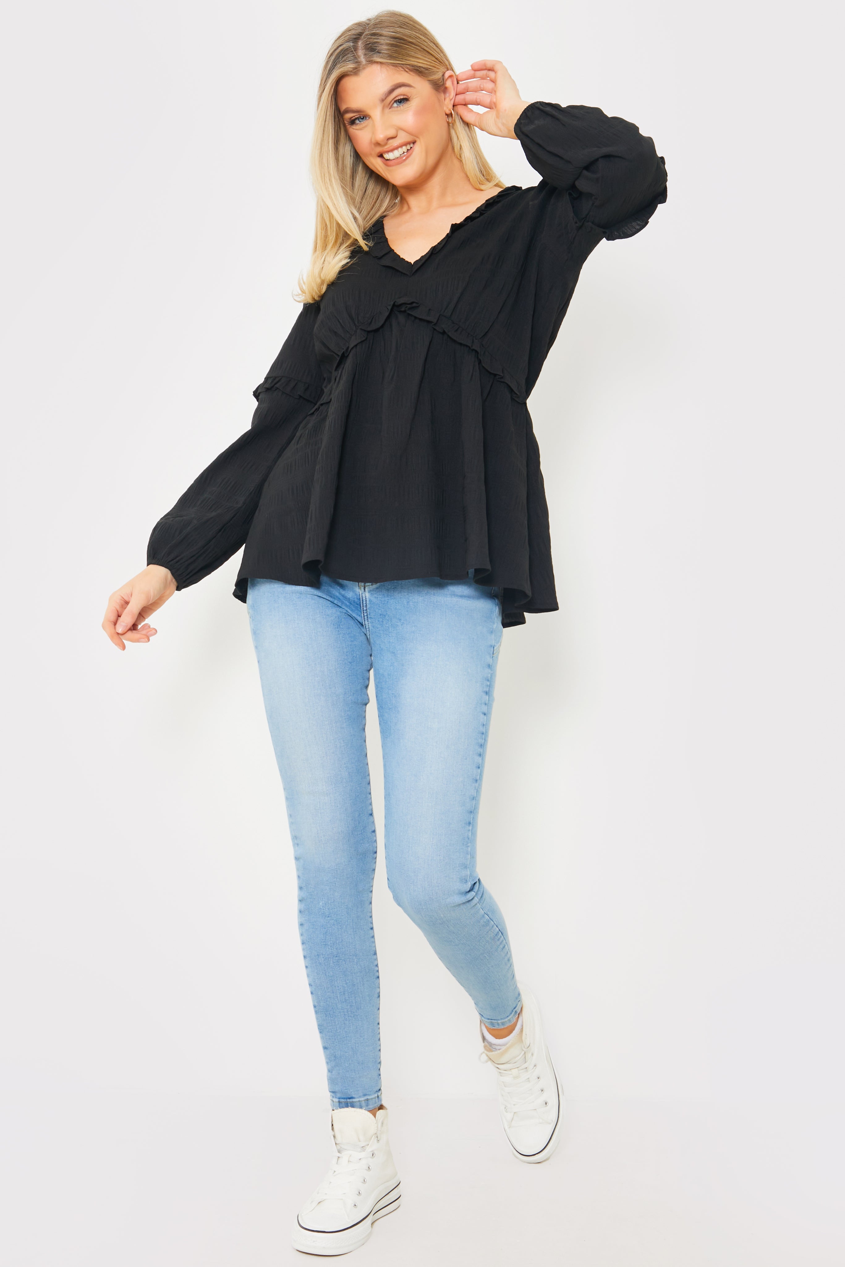 V Neck Frill Detail Blouse 