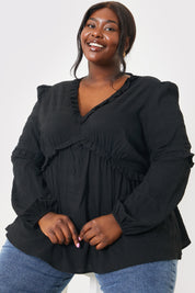 V Neck Frill Detail Blouse 