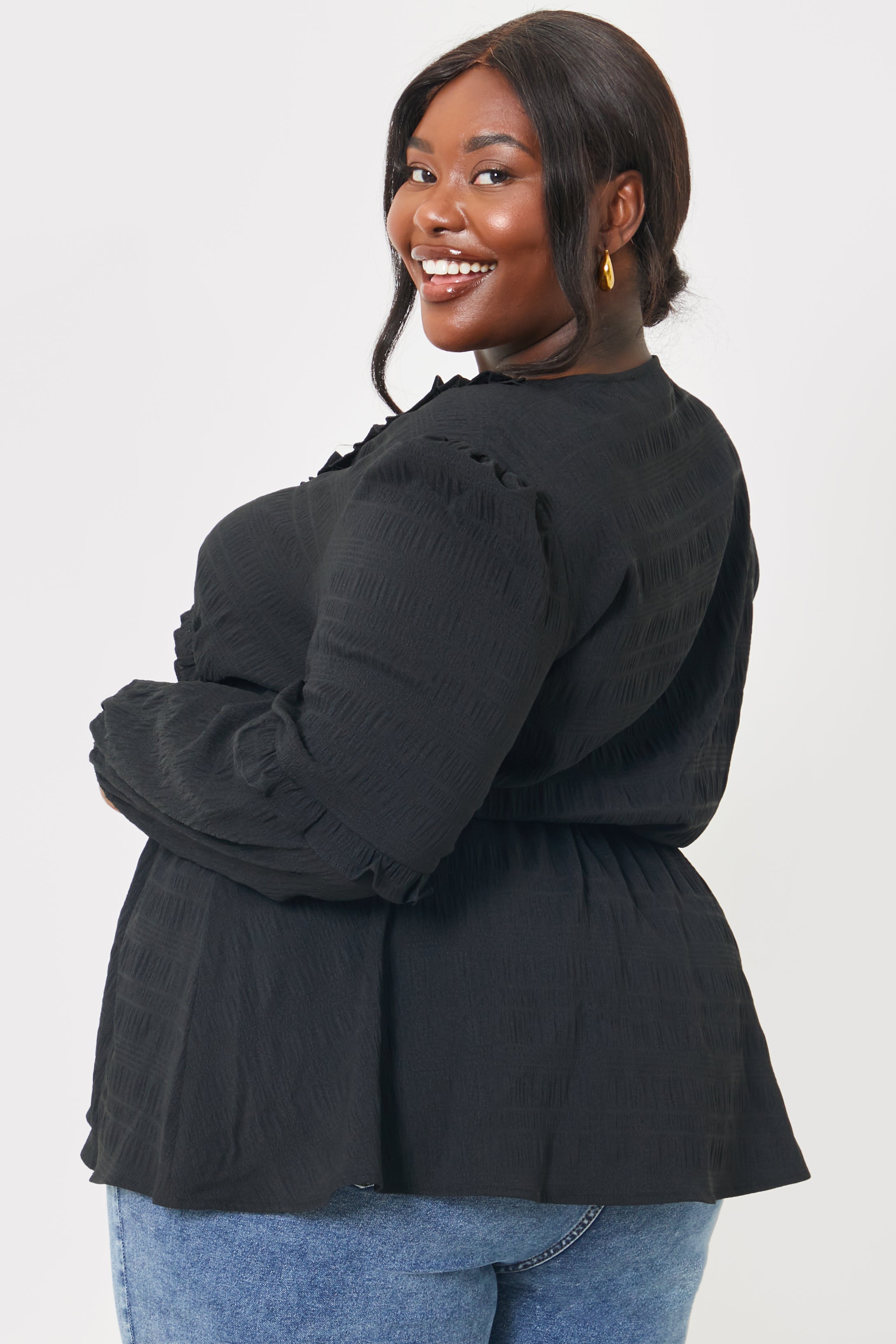 V Neck Frill Detail Blouse 