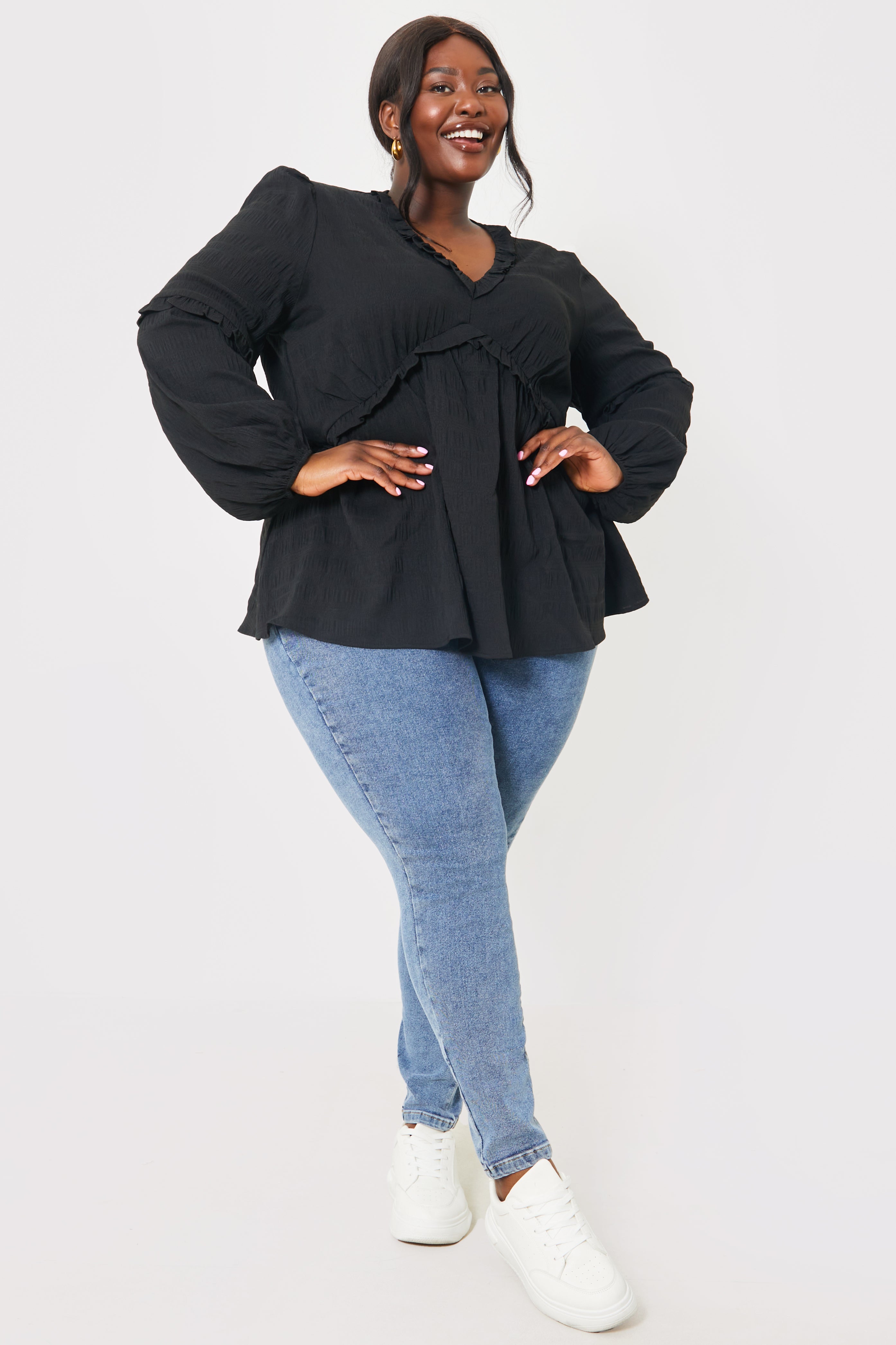 V Neck Frill Detail Blouse 