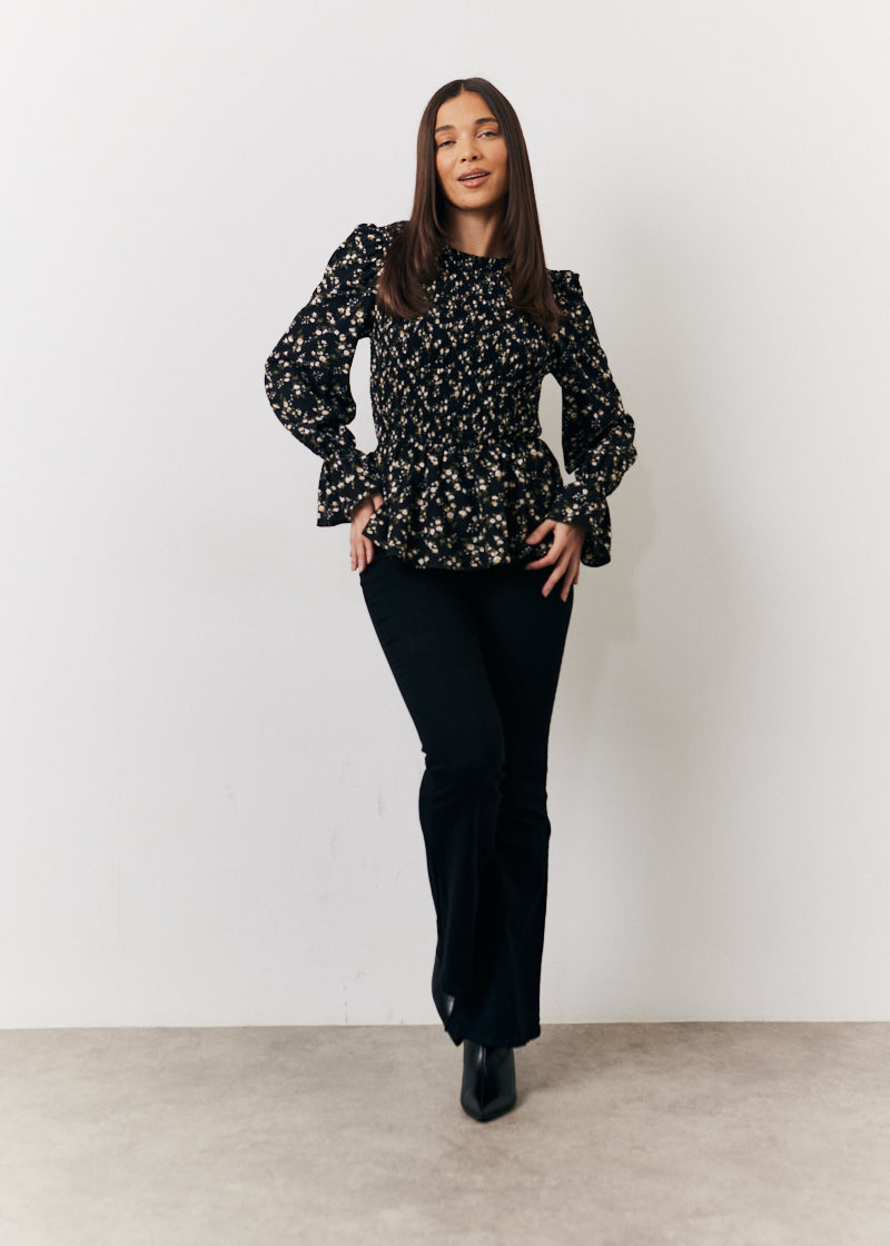Floral Belted Shirred Bust Blouse