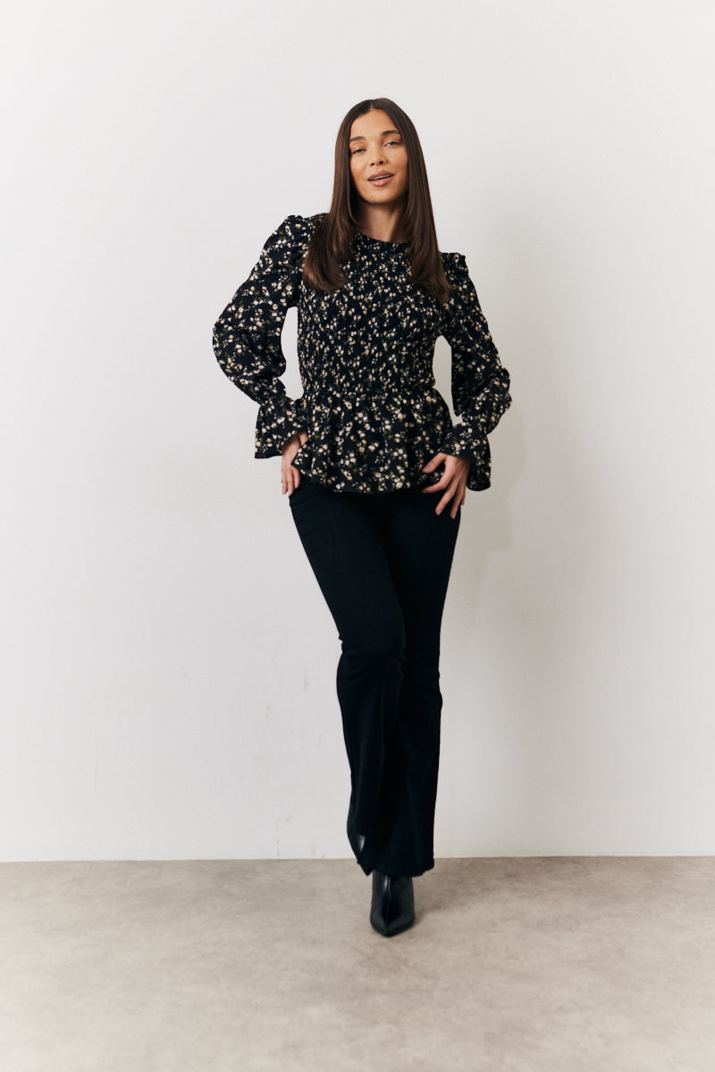Floral Belted Shirred Bust Blouse