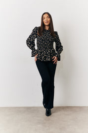 Floral Belted Shirred Bust Blouse