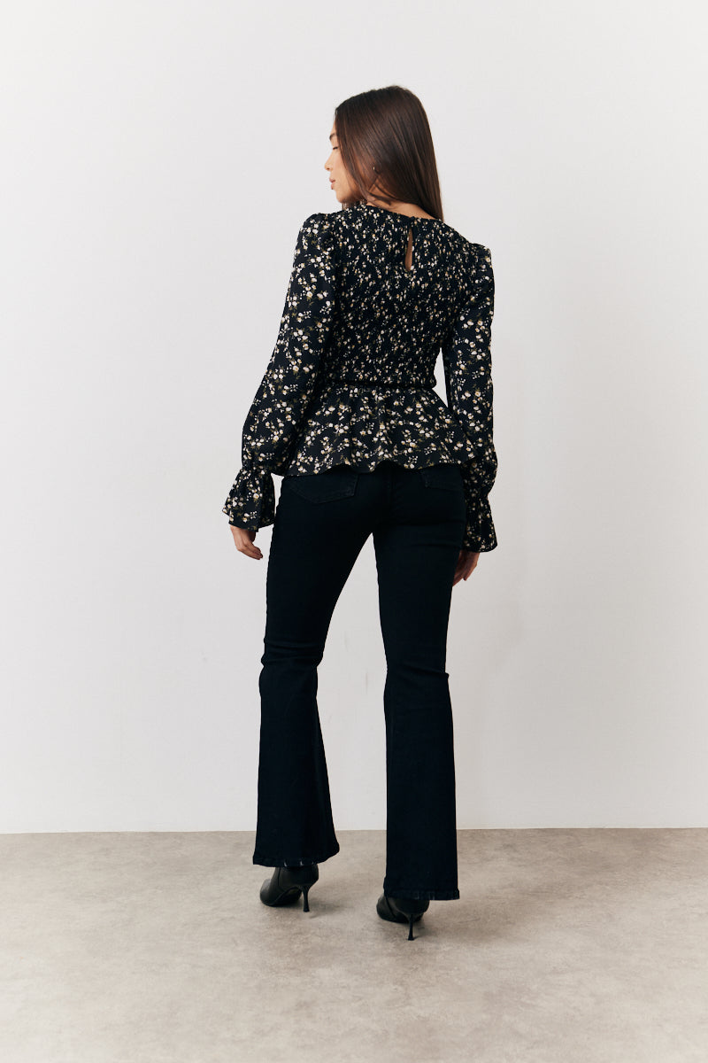 Floral Belted Shirred Bust Blouse