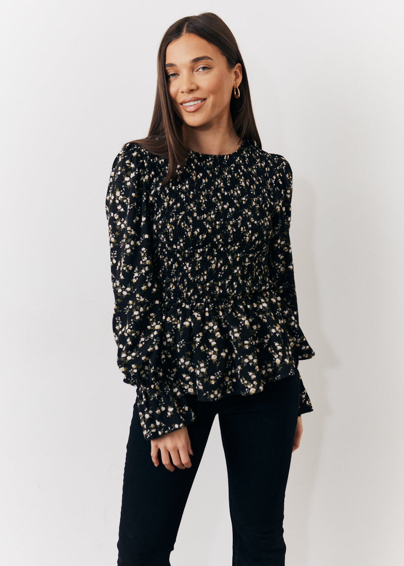 Floral Belted Shirred Bust Blouse