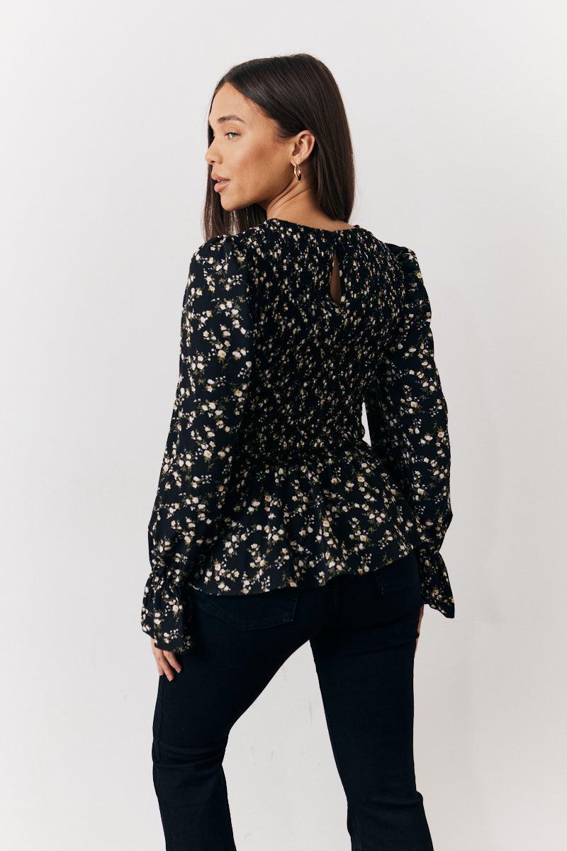 Floral Belted Shirred Bust Blouse