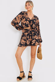 Long Sleeve Frill Tie Crop Blouse