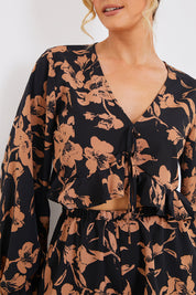 Long Sleeve Frill Tie Crop Blouse