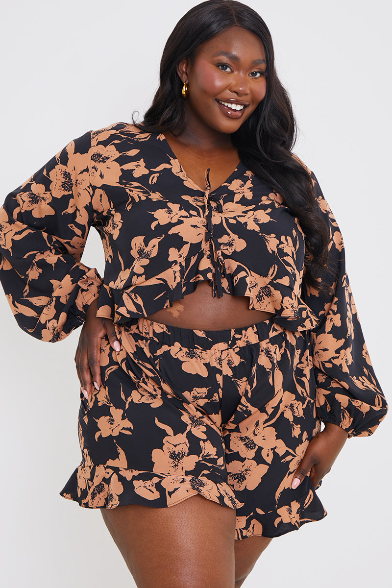 Long Sleeve Frill Tie Crop Blouse