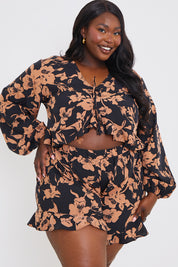 Long Sleeve Frill Tie Crop Blouse