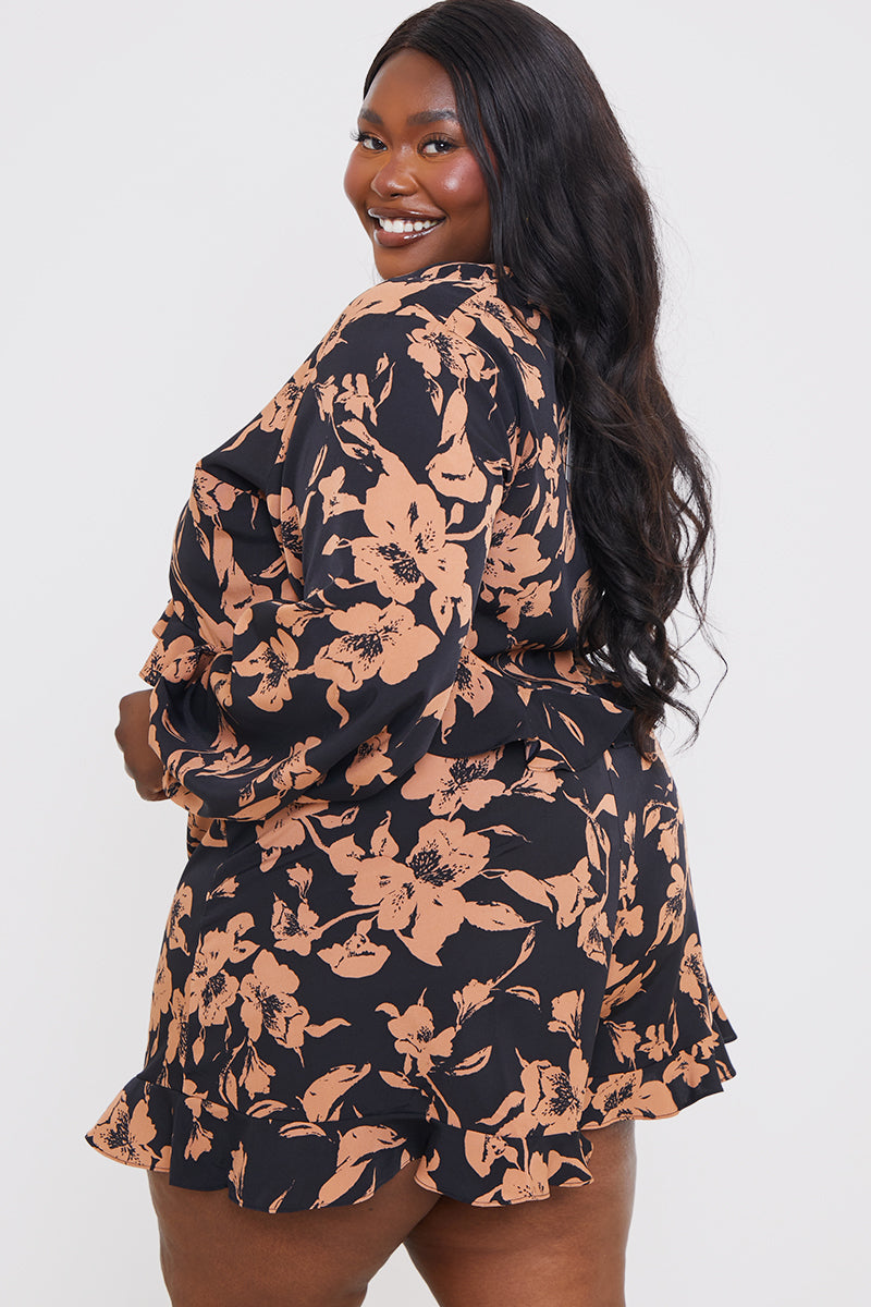 Long Sleeve Frill Tie Crop Blouse
