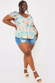 Blurred Floral Wrap Off Shoulder Blouse