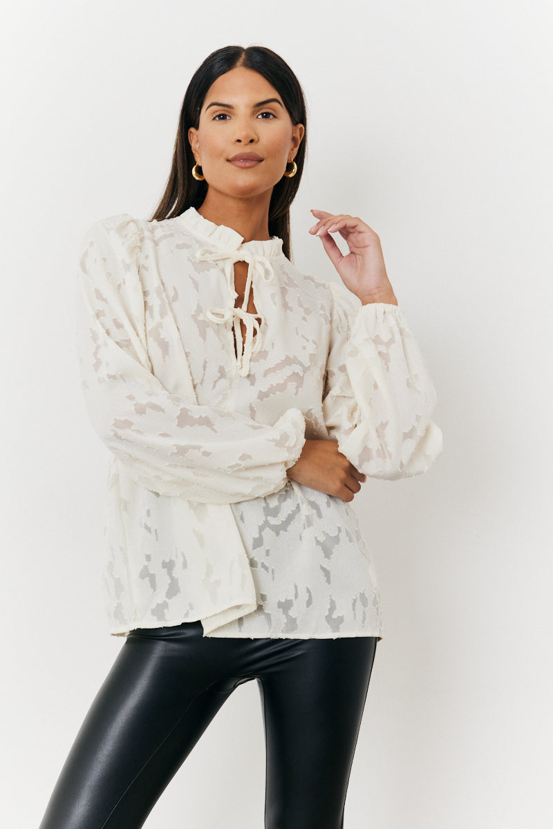 eLLa      jacquard balloon blouse 　ivory Jacquard Balloon Sleeve Blouse – InTheStyle