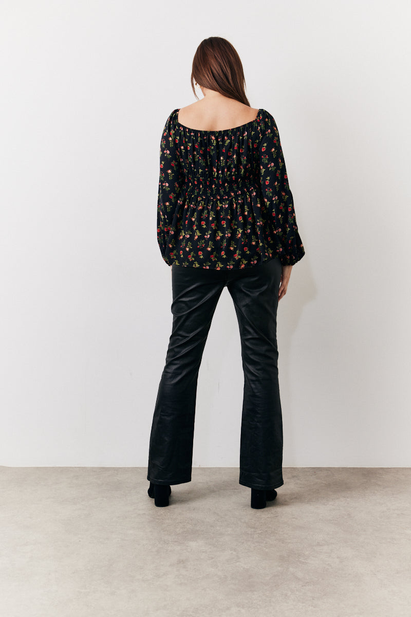 Black Rose Print Smock Top