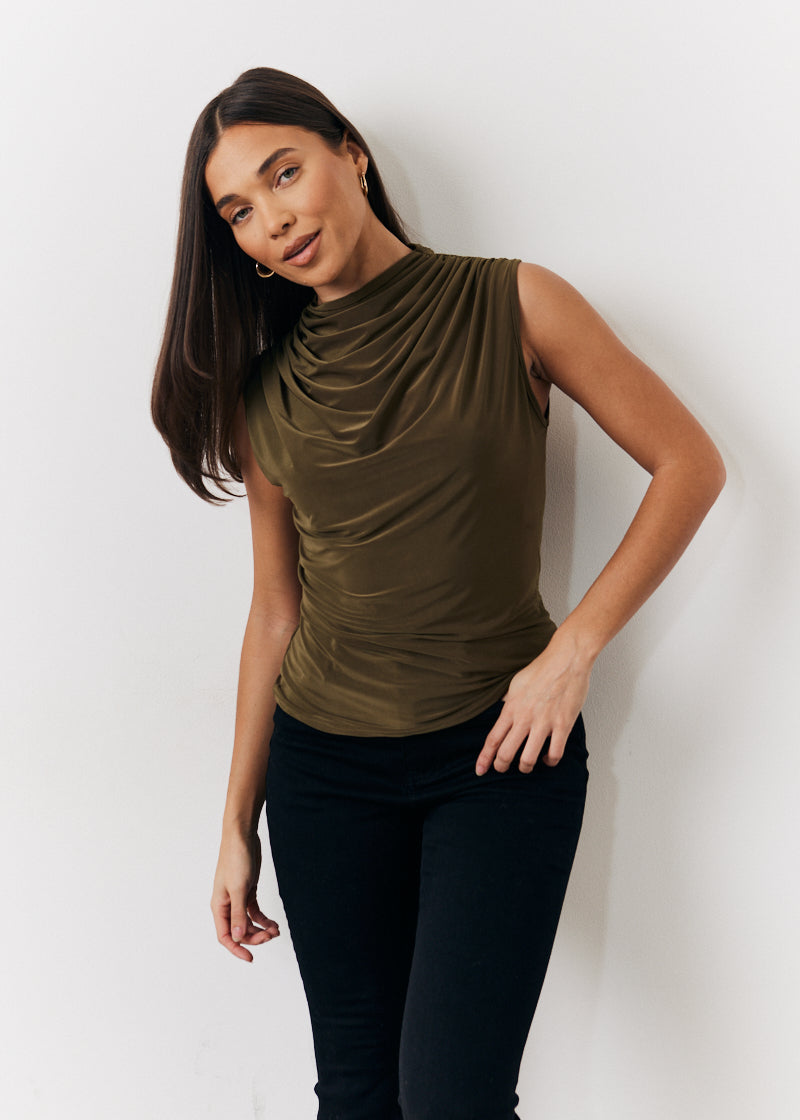 Slinky Cowl Front Sleeveless Top