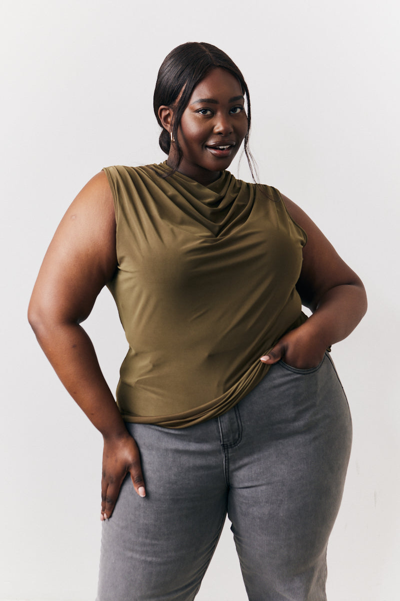 Slinky Cowl Front Sleeveless Top