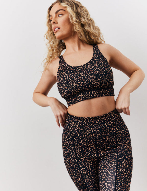 Racer Back Leopard Print Sports Bra