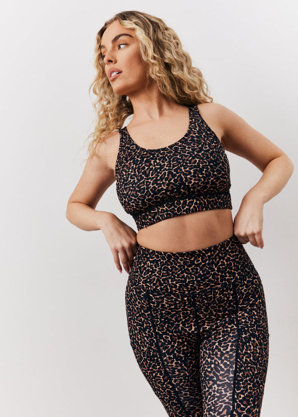 Racer Back Leopard Print Sports Bra