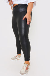 Faux Leather Button Detail Leggings