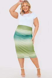 Printed Ombre Mesh Midi Skirt