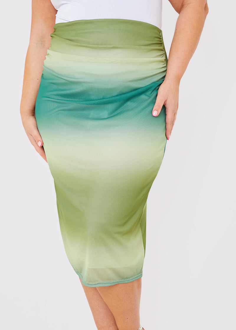 Printed Ombre Mesh Midi Skirt
