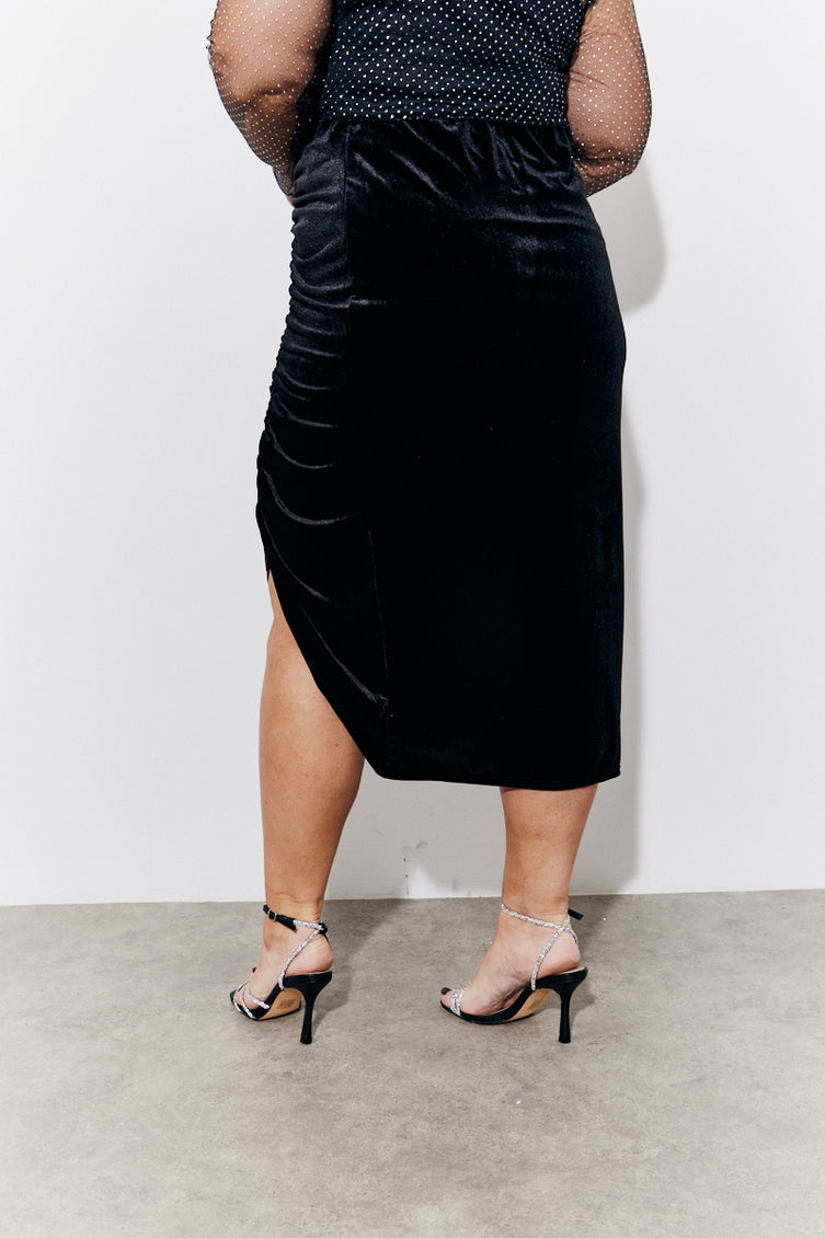 2912233 Khaki Midi Velvet Skirt
