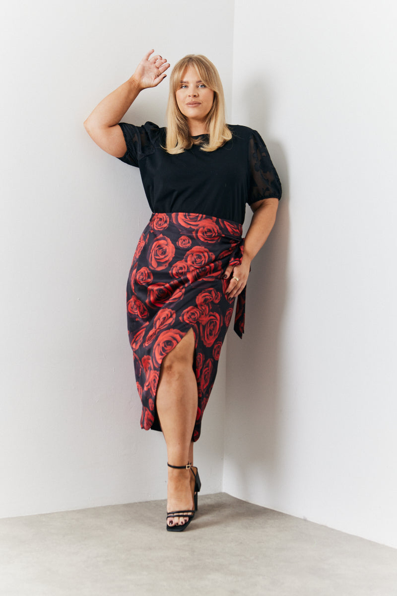 Wrap Front Printed Midi Skirt