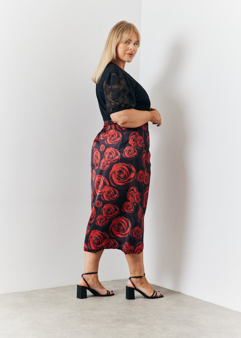 Wrap Front Printed Midi Skirt